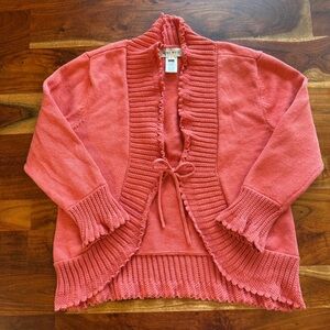 Nine West Women's Coral Ruffle Trim Tie Front Cardigan Sweater Knit Size S